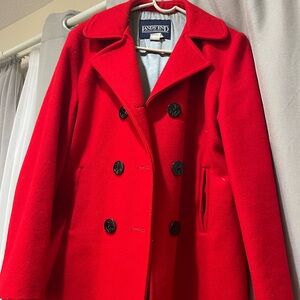 Lands' End Women's Vibrant Red Pea Coat